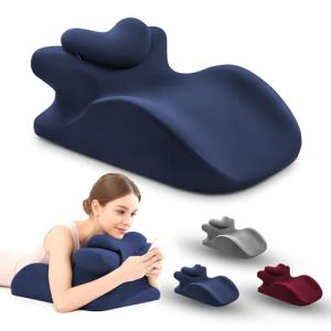 Memory Foam Wedge Pillow for Adults - Ergonomic Reading & Bed Wedge Pillow for Sleeping, Back Support, Acid Reflux, and Leg Elevation - Multi-Level Support with Removable & Washable Cover (Blue)