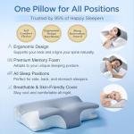 Effective Pain Relief Cervical Neck Pillow for Sleeping, Memory Foam Pillows for Neck Support, Odorless Contour Side Pillow, Ergonomic Bed Pillow for Back Stomach Sleeper (Grey and White)