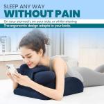 Memory Foam Wedge Pillow for Adults - Ergonomic Reading & Bed Wedge Pillow for Sleeping, Back Support, Acid Reflux, and Leg Elevation - Multi-Level Support with Removable & Washable Cover (Blue)