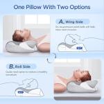 Effective Pain Relief Cervical Neck Pillow for Sleeping, Memory Foam Pillows for Neck Support, Odorless Contour Side Pillow, Ergonomic Bed Pillow for Back Stomach Sleeper (Grey and White)