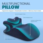 Memory Foam Wedge Pillow for Adults - Ergonomic Reading & Bed Wedge Pillow for Sleeping, Back Support, Acid Reflux, and Leg Elevation - Multi-Level Support with Removable & Washable Cover (Blue)