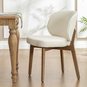 YOUNIKE Dining Chair with High Back Single Mid Century Modern Kitchen Chair Boucle Fabric Upholstered Armless Accent Chair 20" Wide Padded Seat with Wooden Leg for Dining Living Room Bedroom Beige
