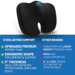 Everlasting Comfort Doctor Recommended Memory Foam Seat Cushion for Office Chairs & Car - Ergonomic Office Desk Accessories - Cushions for Tailbone Pain Relief, Sciatica (Black Upgraded, Large)