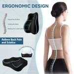 JIPORIER Seat Cushion & Lumbar Support Pillow Set for Office Chair, Ergonomic Pillow for Sciatica Pain Relief, Memory Foam Back Support Pillow & Chair Cushion for Car seat, Desk Chair (Black)