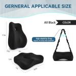 JIPORIER Seat Cushion & Lumbar Support Pillow Set for Office Chair, Ergonomic Pillow for Sciatica Pain Relief, Memory Foam Back Support Pillow & Chair Cushion for Car seat, Desk Chair (Black)