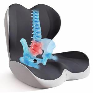 KINEMORA Seat Cushion for Office Chair and Car, Back & Tailbone Pain Relief, Raised Cushion for Back and Butt, Improves Sitting Posture, Ergonomic Memory Foam Lumbar Cushion, Double-Sided Anti-Slip