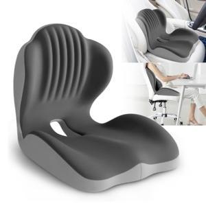 Ergonomic Lumbar & Seat Support Cushion, 2-in-1 Memory Foam Cushion with Coccyx Hollow Design for Office Chair, Car Seat, Home Use - Relieves Back & Hip Pain