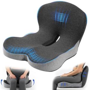 Urban Deco Memory Foam Seat Cushion, Office Chair Seat Cushion with L-Shaped Design, Ergonomic Back and Seat Pad Cushion for Car, Driving, Office, Black+Grey