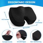 TushGuard Office/ Car Seat Cushion, Non-Slip Sciatica & Back Coccyx Tailbone Pain Relief Chair Pad, Memory Foam Butt Pillow for Computer Desk, Wheelchair, Driving (Black)
