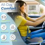Car Seat Cushion, Ergonomic Memory Foam Car Cushion for Sciatica Pain Relief, Larger Driving Seat Pillow for Short Drivers on Long Drives - Butt Pillow for Truck, Office, Wheelchair - Black&Gray