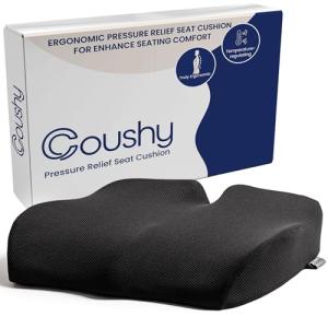 Coushy | Ergonomic Seat Cushion- Car Seat Cushion/Office Desk Accessories| Chair Cushions for Dining Chairs-Home Office Chairs- Supporting Other Sciatica Pain Relief Devices (Black, Standard)