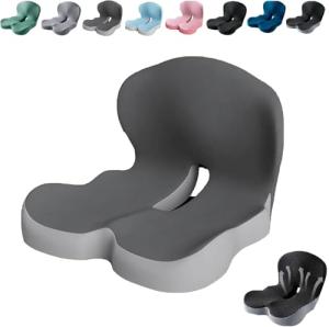 Kurbetts Back and Seat Cushion,Ergonomic Memory Foam L-Shaped Integrated Seat Cushions with Adjustable Strap,Ultra Breathable Non-Slip Design for Office Chair,Car,Wheelchair (Gray)