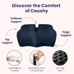 Coushy | Ergonomic Seat Cushion- Car Seat Cushion/Office Desk Accessories| Chair Cushions for Dining Chairs-Home Office Chairs- Supporting Other Sciatica Pain Relief Devices (Black, Standard)