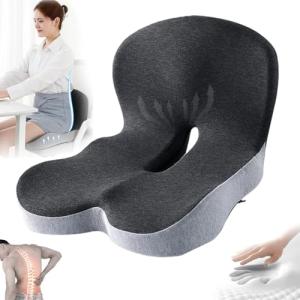 Tasunte Ergonomic Seat Cushion for Truck Drivers, Office Chair Seat Cushions for Office Chair with L-Shaped, Memory Foam Chair Cushion with Back Support for Long Sitting Office Worker(Black Gray)