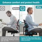 Memory Foam Seat Cushion,Office Chair Cushion with Lumbar Support,L-Shape Ergonomic Cushions with Strap,Non-Slip Sciatica,Hemorrhoids, Tailbone Pain Relief for Office Workers,Driver (Black+ Gray)