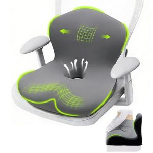 BANKQF X Large Seat Cushion, Office Chair Cushion, L-Shaped Ergonomic Car Seat Cushions, Memory Foam Chair Cushion, Lumbar Support Pillow for Wheelchair, Car, Home, Office, Desk, Gray