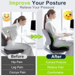 BANKQF X Large Seat Cushion, Office Chair Cushion, L-Shaped Ergonomic Car Seat Cushions, Memory Foam Chair Cushion, Lumbar Support Pillow for Wheelchair, Car, Home, Office, Desk, Gray