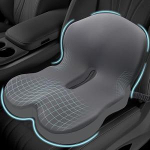 Mosxoed Memory Foam Seat Cushion for Sciatica & Back Pain Relief - Ergonomic Chair Pad with Adjustable Strap & Supportive Comfort Cover, Non-Slip for Car, Truck, Office Chair - Dark Gray