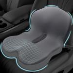 Mosxoed Memory Foam Seat Cushion for Sciatica & Back Pain Relief - Ergonomic Chair Pad with Adjustable Strap & Supportive Comfort Cover, Non-Slip for Car, Truck, Office Chair - Dark Gray