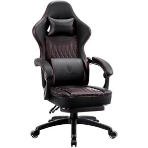 Dowinx Gaming Chair Breathable PU Leather Gamer Chair with Footrest Massage Lumbar Support, Big and Tall Ergonomic Reclining Computer Chair with Pocket Spring Cushion for Adults Teens(Black)