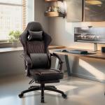 Dowinx Gaming Chair Breathable PU Leather Gamer Chair with Footrest Massage Lumbar Support, Big and Tall Ergonomic Reclining Computer Chair with Pocket Spring Cushion for Adults Teens(Black)