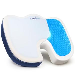 COOL GEL Memory Foam Seat Cushion, Gel Cooling Memory Foam, Office Chair Cushion for Tailbone, Sciatica & Back Pain Relief - Ergonomic U-Shaped with Non-Slip Base and Washable Cover