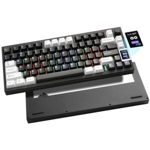 YUNZII AL80 Wireless Mechanical Keyboard,Full Aluminum CNC, Smart LCD Display,Hot Swappable Gasket Mount 75% Layout with Knob,BT/2.4G/USB-C,QMK/VIA Support for Win/Mac (Black, Cocoa Cream V2 Switch)