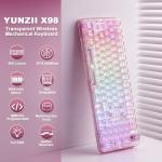 YUNZII X98 QMK/VIA Wireless Mechanical Gaming Keyboard with Knob,Tri-Mode BT5.0/USB-C/2.4GHz Hot Swappable Keyboard,Pre-lubed Switches Gasket Mount RGB Backlit for Wins/Mac (Pink, Snow Switch)