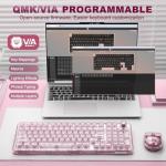 YUNZII X98 QMK/VIA Wireless Mechanical Gaming Keyboard with Knob,Tri-Mode BT5.0/USB-C/2.4GHz Hot Swappable Keyboard,Pre-lubed Switches Gasket Mount RGB Backlit for Wins/Mac (Pink, Snow Switch)
