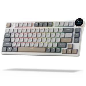 RK ROYAL KLUDGE N80 Low Profile Mechanical Keyboard w/Smart Display Screen & Knob, 75% Top Mount 3-Modes Wireless Mechanical Keyboard, Software Support, Massive Battery, 80 Keys, Tactile Brown Switch
