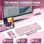 YUNZII X98 QMK/VIA Wireless Mechanical Gaming Keyboard with Knob,Tri-Mode BT5.0/USB-C/2.4GHz Hot Swappable Keyboard,Pre-lubed Switches Gasket Mount RGB Backlit for Wins/Mac (Pink, Snow Switch)