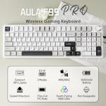 MechLands Aula F99 PRO 96% Mechanical Gaming Keyboard, BT5.0/USB-C/2.4GHz Wireless, Hot Swappable Gasket Custom Keyboard with 8000mAH Battery, Rotary Knob, RGB Backlit for Win/Mac (White Grey)