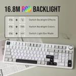 MechLands Aula F99 PRO 96% Mechanical Gaming Keyboard, BT5.0/USB-C/2.4GHz Wireless, Hot Swappable Gasket Custom Keyboard with 8000mAH Battery, Rotary Knob, RGB Backlit for Win/Mac (White Grey)