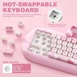 YUNZII C68 Wireless Mechanical Keyboard,65% Layout,Hot Swap,Triple Mode BT5.0/2.4G/Wired, RGB Backlit NKRO,Cute Cat Silicone Ergonomic Design for Win/Mac (Pink, Milk Switch)