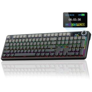 AULA F108 PRO - Wireless Mechanical Keyboard with Screen & Knob,Full Size Keyboard with 8000mAh Battery,Pre-lubed Switches,Side Printed PBT Keycaps,RGB Backlit Hot Swappable Custom Gaming Keyboards