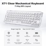 YUNZII X71 Wireless Hot Swappable Transparent Mechanical Keyboard with Clear Keycaps, 68% Layout, BT5.0/2.4G/USB-C Gasket Mount Wireless RGB Backlit for Windows/Mac(Crystal Ice Switch,White)