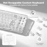 YUNZII X71 Wireless Hot Swappable Transparent Mechanical Keyboard with Clear Keycaps, 68% Layout, BT5.0/2.4G/USB-C Gasket Mount Wireless RGB Backlit for Windows/Mac(Crystal Ice Switch,White)