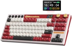RK ROYAL KLUDGE M87 Wireless Gaming Keyboard with Screen and Dual Knob, 75% Percent 2.4Ghz/Bluetooth/USB-C Mechanical Keyboard with Gasket Structure, RGB Backlit Hot Swappable Cream Switch, Red