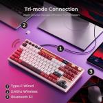 RK ROYAL KLUDGE M87 Wireless Gaming Keyboard with Screen and Dual Knob, 75% Percent 2.4Ghz/Bluetooth/USB-C Mechanical Keyboard with Gasket Structure, RGB Backlit Hot Swappable Cream Switch, Red