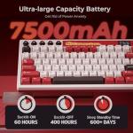 RK ROYAL KLUDGE M87 Wireless Gaming Keyboard with Screen and Dual Knob, 75% Percent 2.4Ghz/Bluetooth/USB-C Mechanical Keyboard with Gasket Structure, RGB Backlit Hot Swappable Cream Switch, Red