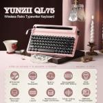YUNZII QL75 Wireless Typewriter Hot Swap Retro Mechanical Keyboard,Punk Round Keycaps,RGB Backlit QMK/VIA Programmable,Multi-Device Keyboard with 2.4GHz/Type-C/BT5.0 (Pink, Cocoa Cream V2 Switch)