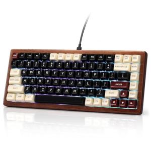 GLENCREAG WK84 USB-C Wired Wooden Mechanical Keyboard, 75% Layout 84 Keys, RGB Backlit, Hot-Swappable Green Switches, QMK/VIA Programmable, for Gaming & Typing