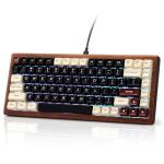 GLENCREAG WK84 USB-C Wired Wooden Mechanical Keyboard, 75% Layout 84 Keys, RGB Backlit, Hot-Swappable Green Switches, QMK/VIA Programmable, for Gaming & Typing