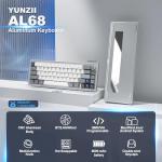 YUNZII AL68 Wireless Mechanical Keyboard,Full Aluminum CNC,60% Layout with Knob, QMK/VIA Software,Gasket Mounted,Hot Swappable,RGB Backlit,BT/2.4G/USB-C for Mac/Win (Silver, Gateron Zero)