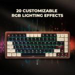 GLENCREAG WK84 USB-C Wired Wooden Mechanical Keyboard, 75% Layout 84 Keys, RGB Backlit, Hot-Swappable Green Switches, QMK/VIA Programmable, for Gaming & Typing