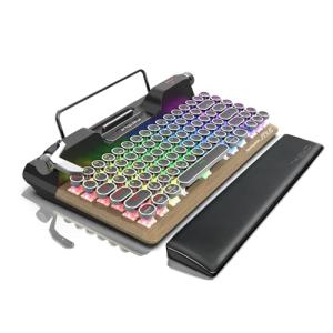 7KEYS Retro Typewriter Mechanical Gaming Keyboard, Vintage Style Computer Keyboard with Round Keycaps, Wireless Bluetooth5.0 and Wired/2.4G, True RGB Backlight, Compatible with PC/Laptop/Tablet/Phone