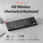Keychron K8 Wireless Mechanical Keyboard – Silent Red Switch for Quiet Office and Gaming, TKL 87 Keys, Soft White LED Backlight, Bluetooth & USB-C Wired Connectivity, Compatible with Mac and Windows