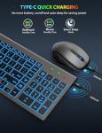 SABLUTE Wireless Keyboard and Mouse Combo Backlit - Compact Quiet Keyboard with RGB Mouse, Rechargeable, Slim, Sleep Mode, Portable Cordless Keyboard Mouse Set for Mac, Windows, Laptop (Space Gray)