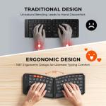MEETION Ergonomic Foldable Keyboard, Split Portable Compact Bluetooth Keyboard for Business Travel, Ultra-Thin Folding Rechargeable Wireless Keyboards for iOS Android Windows Mac Tablet PC Smartphone