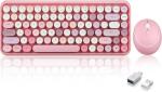 Perixx PERIDUO-713 Wireless Mini Keyboard and Mouse Combo, Retro Round Key Caps, Pastel Pink, US English Layout